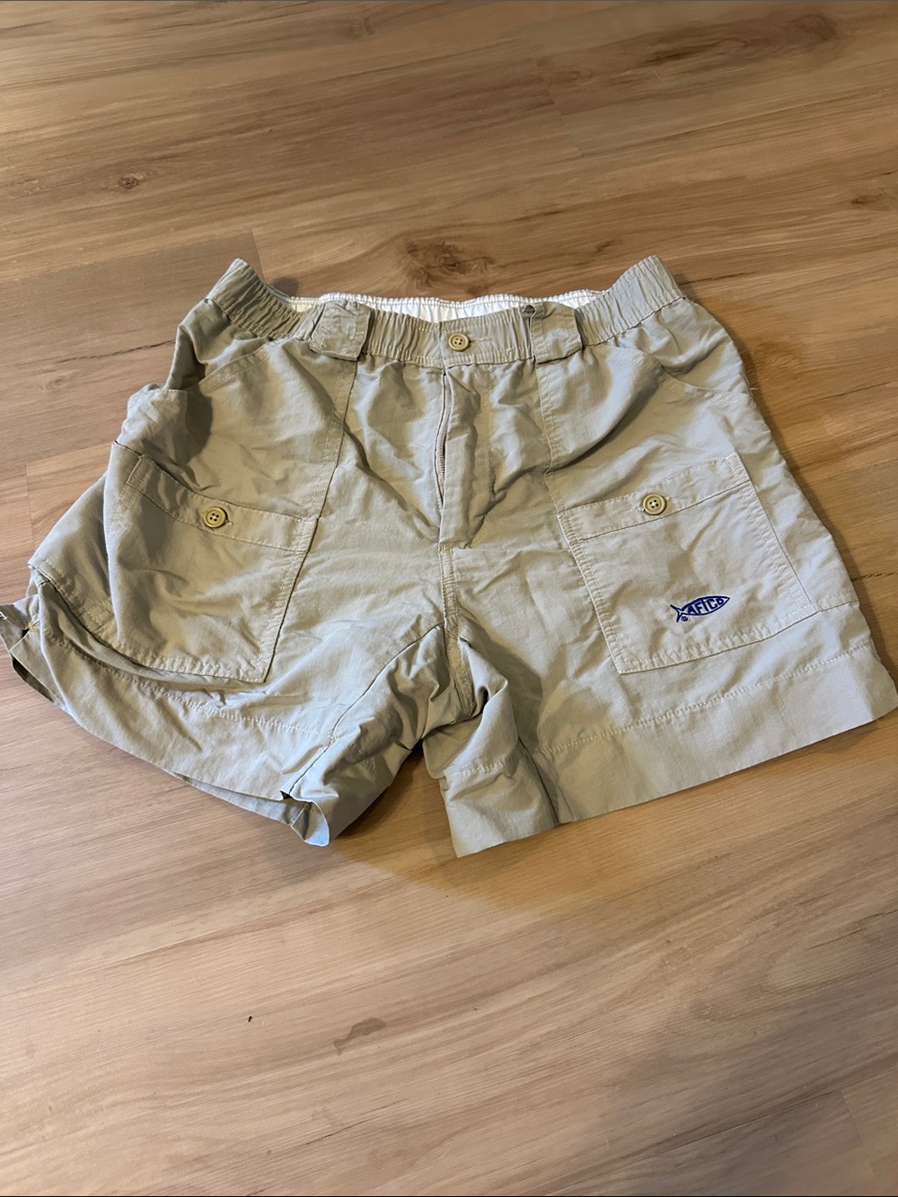 AFTCO Khaki Fishing Shorts with Elastic Waistband
